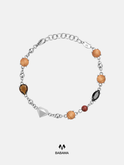 Peach Wood Bead Zircon Bracelet