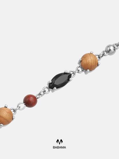 Peach Wood Bead Zircon Bracelet