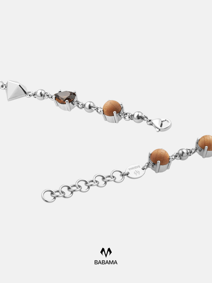 Peach Wood Bead Zircon Bracelet